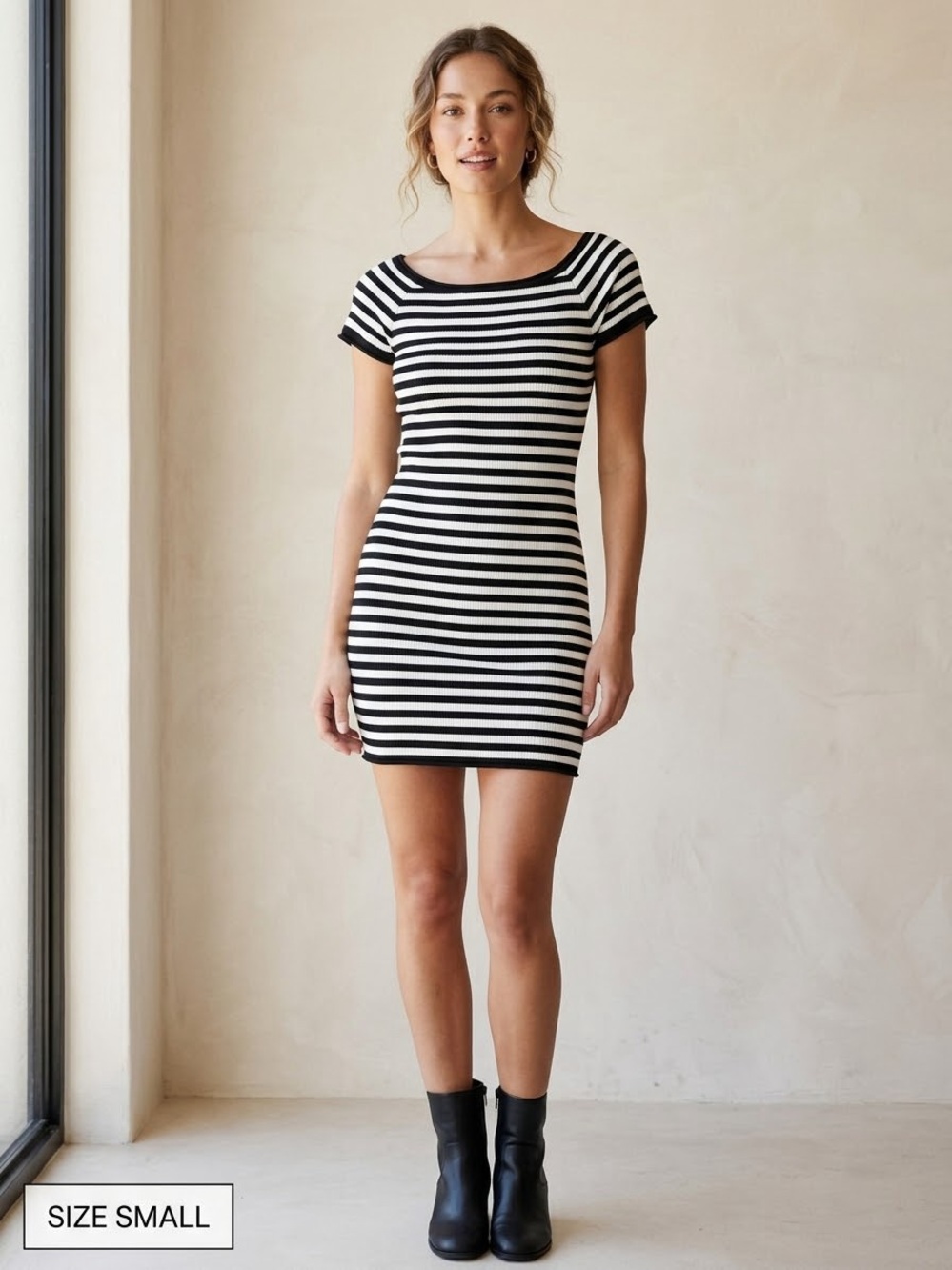 Say What? Black & White Striped Short Sleeve Bodycon Dress